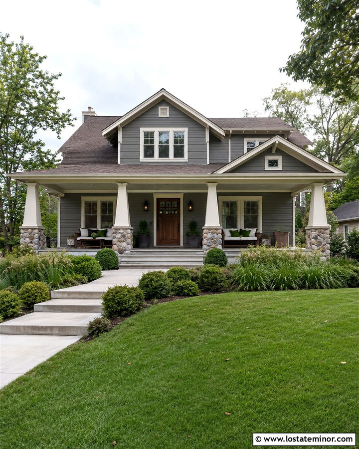 Slate Grey House With Pale Sage Porch Ceiling - 30 Slate Grey House Design With Porch Ceiling Ideas