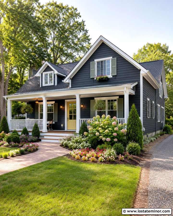 Slate Grey House With Pale Yellow Front Door - 30 Slate Grey House Design With Entry Door Ideas