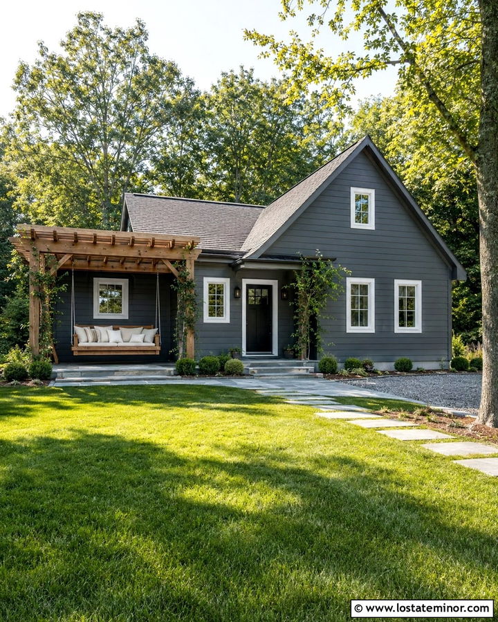Slate Grey House With Pergola Swing - 30 Slate Grey House Design With Swing Ideas