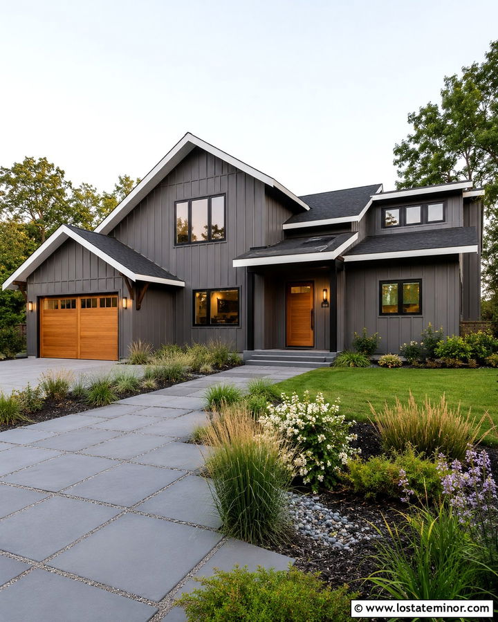 Slate Grey House With Permeable Paver Driveway - 30 Slate Grey House Design With Driveway Ideas
