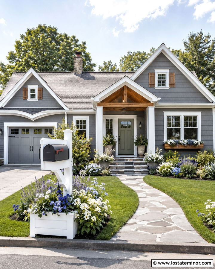Slate Grey House With Planter Mailbox - 30 Slate Grey House Design With Mailbox Ideas