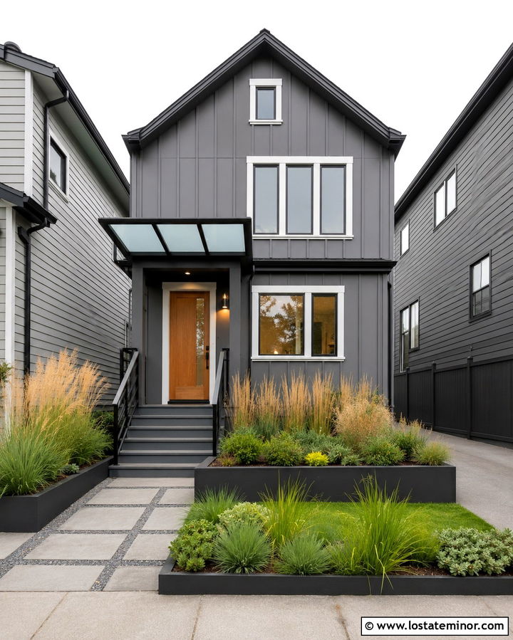 Slate Grey House With Polycarbonate Awning - 30 Slate Grey House Design With Awning Ideas