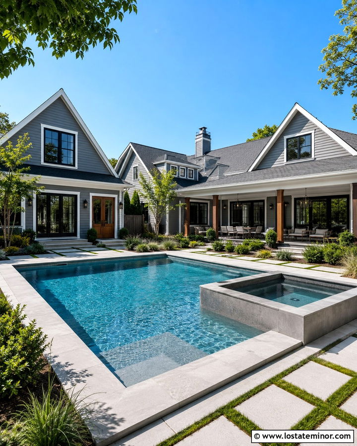 Slate Grey House With Pool And Spa - 30 Slate Grey House Design With Swimming Pool Ideas