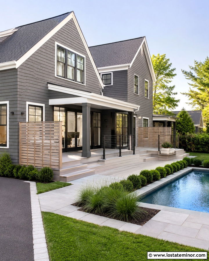 Slate Grey House With Pool Deck - 30 Slate Grey House Design With Deck Ideas