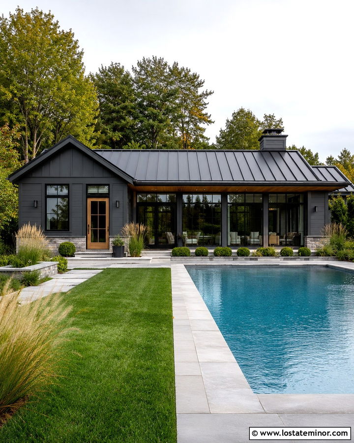 Slate Grey House With Poolside Sunroom - 30 Slate Grey House Design With Sunroom Ideas