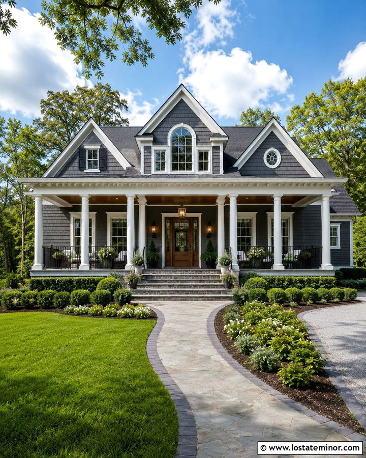 Slate Grey House With Porch Pendant Lights - 30 Slate Grey House Design With Light Fixtures Ideas