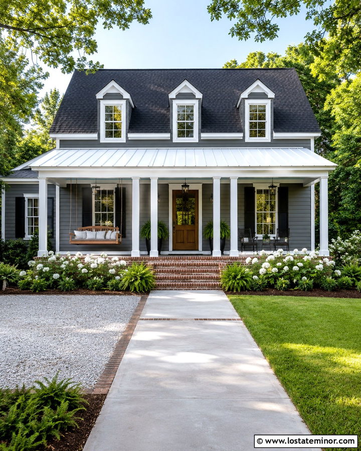Slate Grey House With Porch Swing Awning - 30 Slate Grey House Design With Awning Ideas