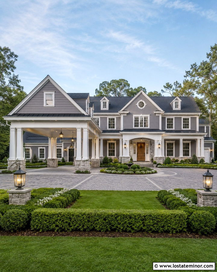 Slate Grey House With Porte Cochere - 30 Slate Grey House Design With Carport Ideas