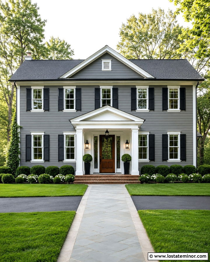 Slate Grey House With Portico And Shutters - 30 Slate Grey House Design With Portico Ideas