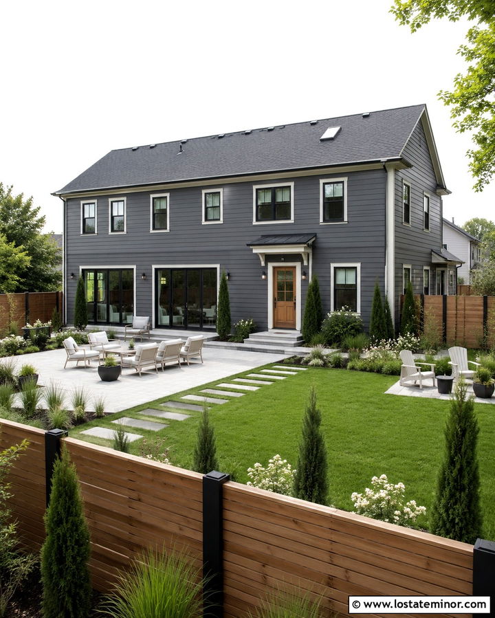 Slate Grey House With Privacy Fence - 30 Slate Grey House Design With Backyard Ideas