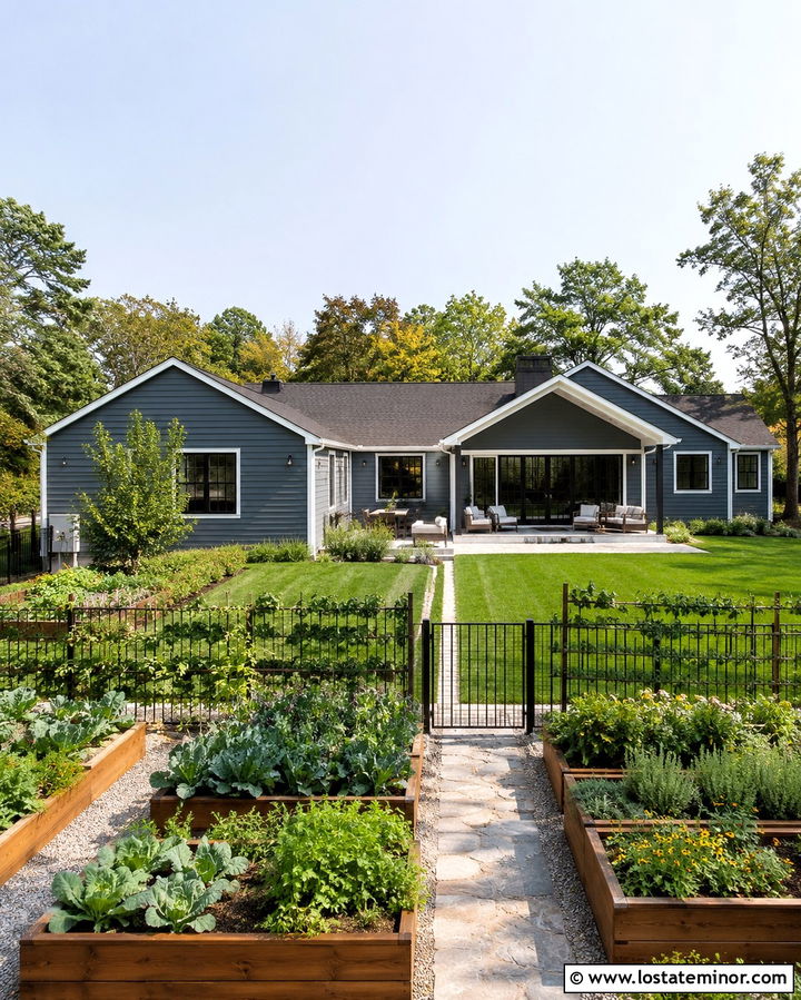 Slate Grey House With Raised Garden Beds - 30 Slate Grey House Design With Backyard Ideas