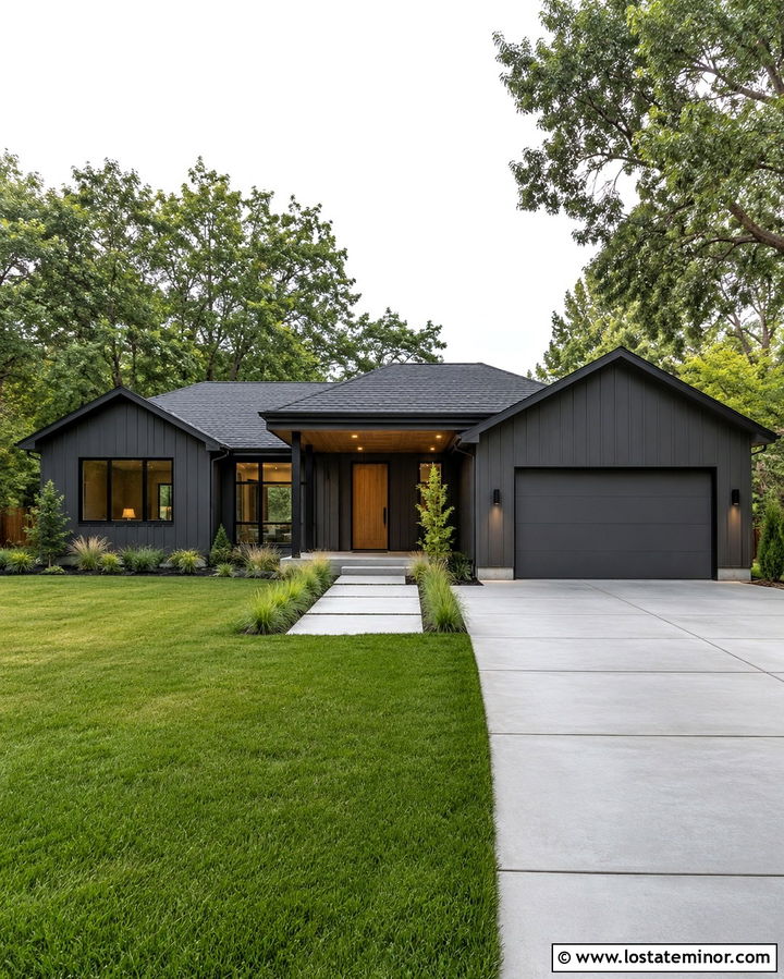 Slate Grey House With Recessed Porch Lighting - 30 Slate Grey House Design With Light Fixtures Ideas