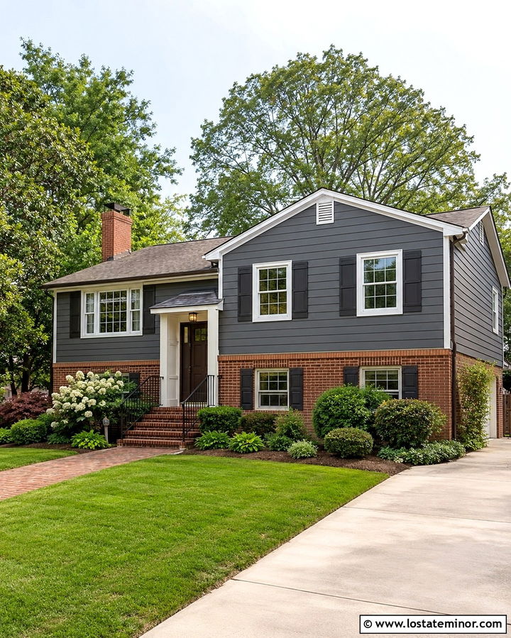 Slate Grey House With Red Brick Accents - 30 Slate Grey House Design With Accents Ideas
