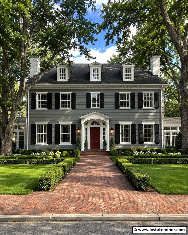 Slate Grey House With Red Brick Driveway - 30 Slate Grey House Design With Driveway Ideas