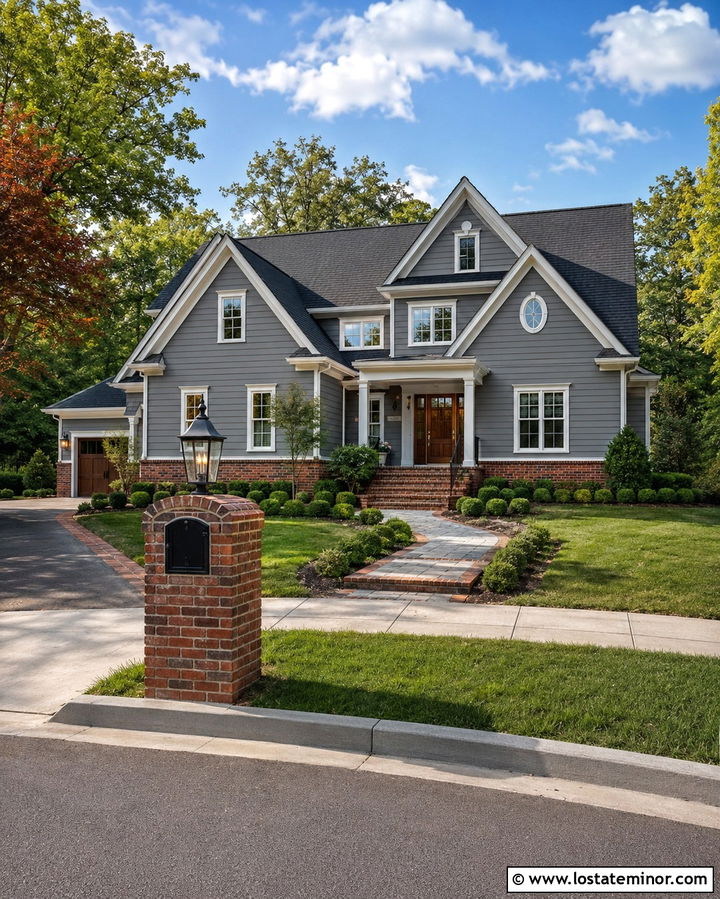 Slate Grey House With Red Brick Mailbox - 30 Slate Grey House Design With Mailbox Ideas