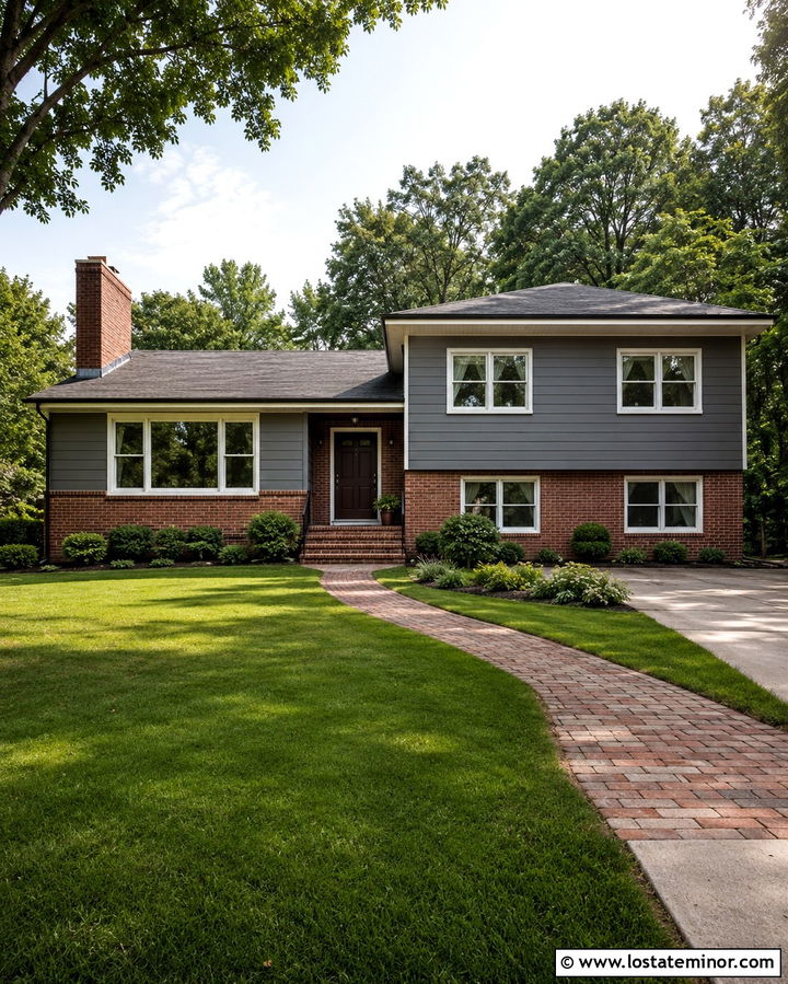 Slate Grey House With Red Brick Trim - 30 Slate Grey House Design With Trim Ideas