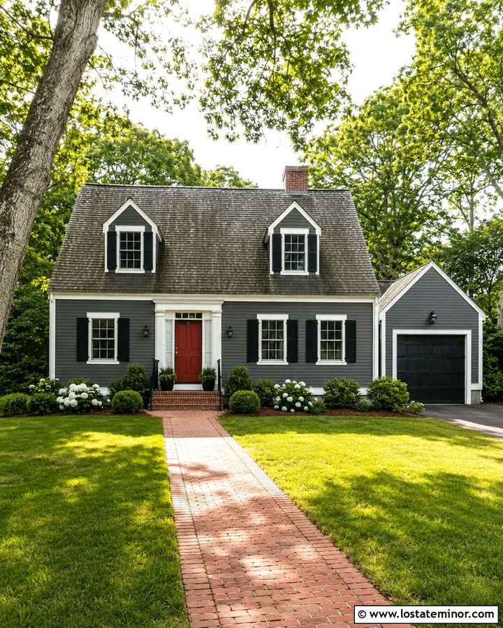Slate Grey House With Red Brick Walkway - 30 Slate Grey House Design With Walkway Ideas