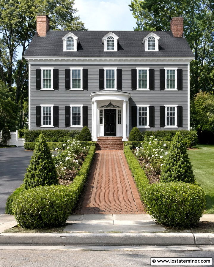 Slate Grey House With Red Brick Walkway - 30 Slate Grey House Design With Landscaping Ideas