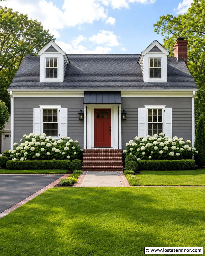 Slate Grey House With Red Door Awning - 30 Slate Grey House Design With Awning Ideas