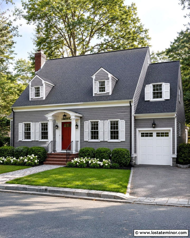 Slate Grey House With Red Front Door And White Numbers - 30 Slate Grey House Design With House Numbers Ideas