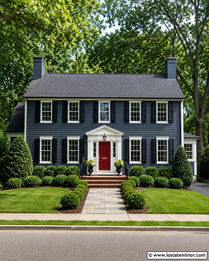 Slate Grey House With Red Front Door - 30 Slate Grey House Design With Entry Door Ideas