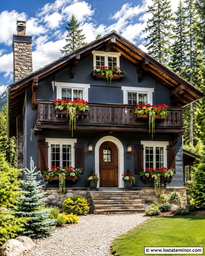Slate Grey House With Red Geranium Window Boxes - 30 Slate Grey House Design With Window Boxes Ideas