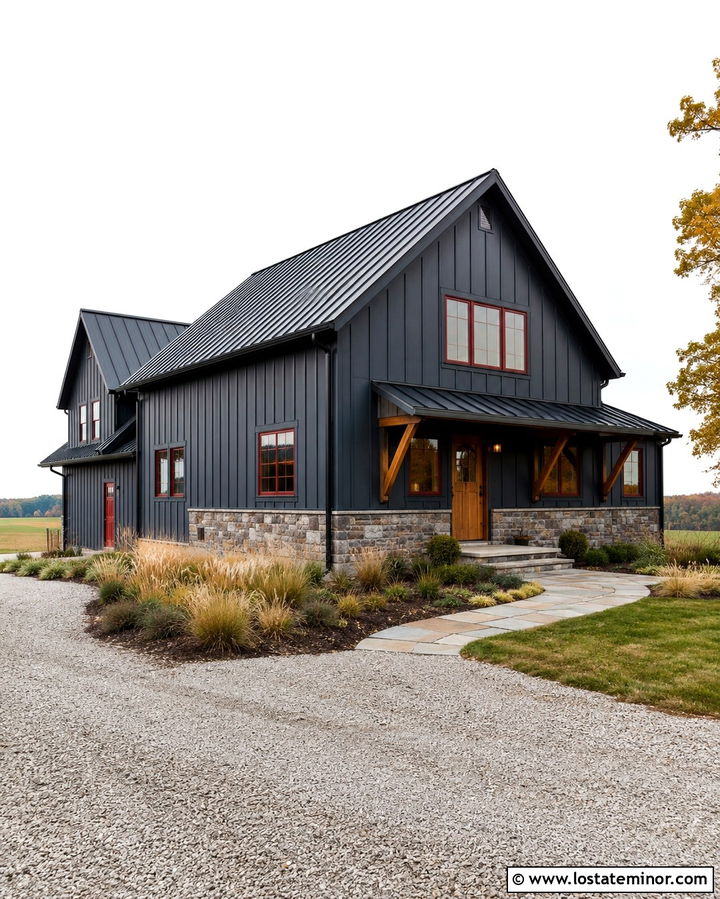 Slate Grey House With Red Window Frames - 30 Slate Grey House Design With Window Frames Ideas