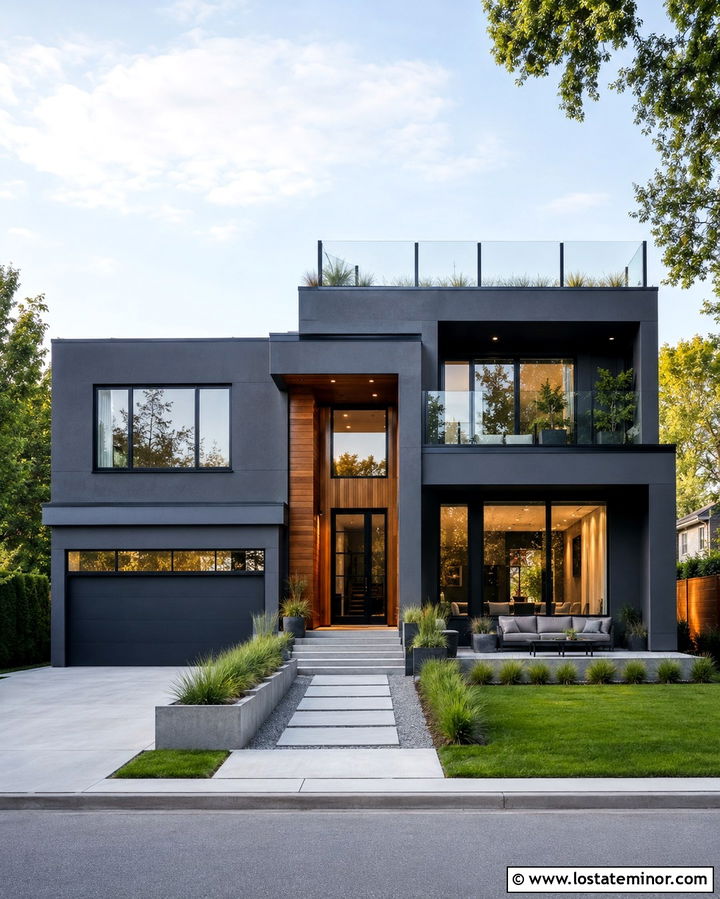 Slate Grey House With Rooftop Deck - 30 Slate Grey House Design With Deck Ideas