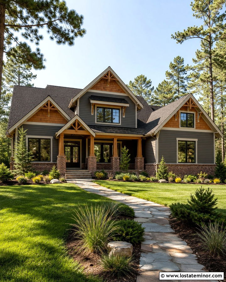 Slate Grey House With Rustic Cedar And Brick - 30 Slate Grey House Design With Brick Accents Ideas