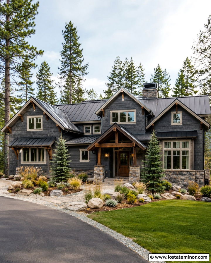 Slate Grey House With Rustic Wood Lights - 30 Slate Grey House Design With Light Fixtures Ideas