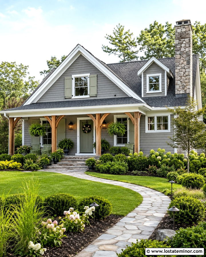 Slate Grey House With Sage Green Accents - 30 Slate Grey House Design With Chimney Ideas