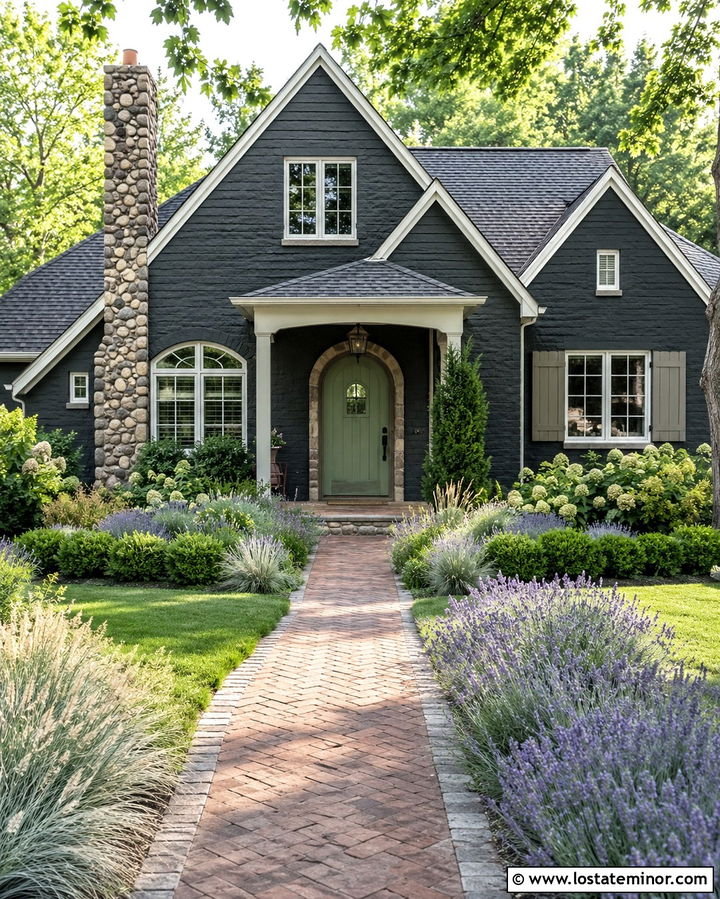Slate Grey House With Sage Green Front Door - 30 Slate Grey House Design With Entry Door Ideas