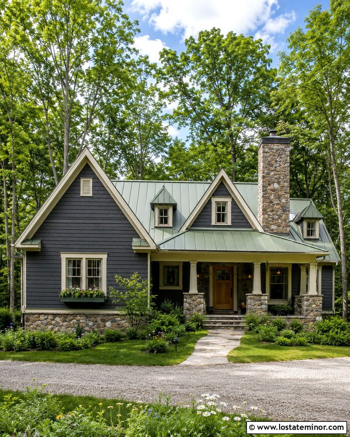 Slate Grey House With Sage Green Metal Roof - 30 Slate Grey House Design With Roof Ideas