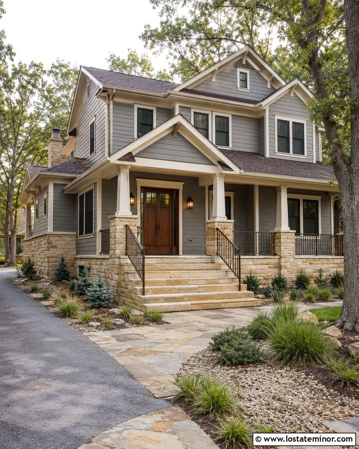 Slate Grey House With Sandstone Steps - 30 Slate Grey House Design With Steps Ideas