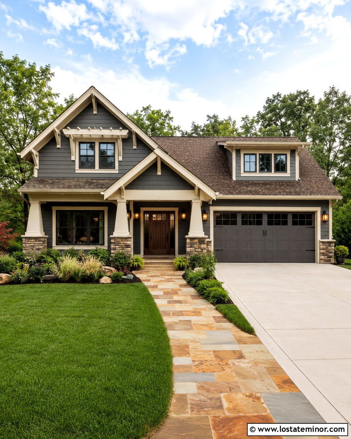 Slate Grey House With Sandstone Walkway - 30 Slate Grey House Design With Walkway Ideas