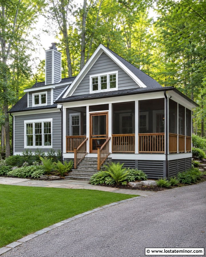 Slate Grey House With Screened Deck - 30 Slate Grey House Design With Deck Ideas