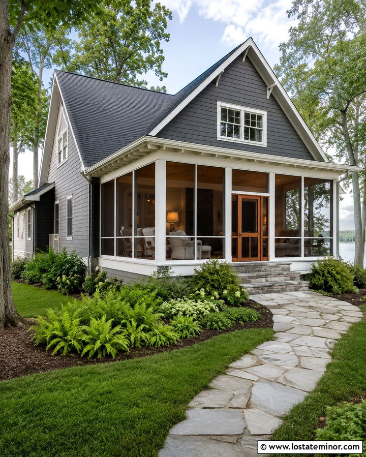 Slate Grey House With Screened Front Porch - 30 Slate Grey House Design With Front Porch Ideas