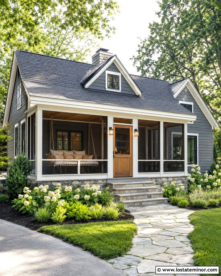 Slate Grey House With Screened Porch Swing - 30 Slate Grey House Design With Swing Ideas