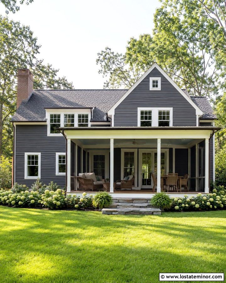 Slate Grey House With Screened Porch - 30 Slate Grey House Design With Backyard Ideas