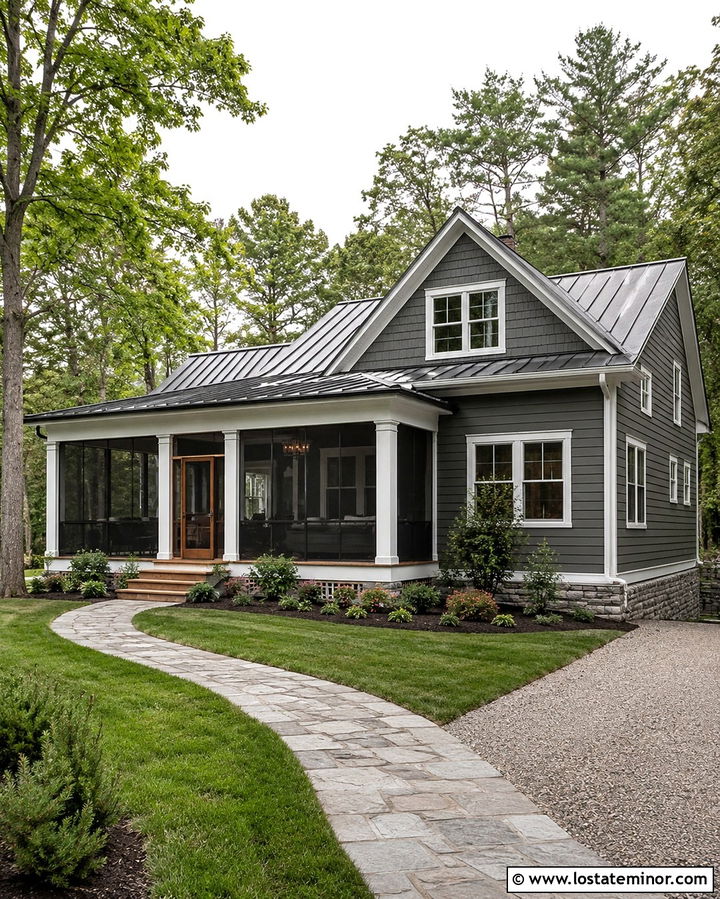 Slate Grey House With Screened Sunroom - 30 Slate Grey House Design With Sunroom Ideas