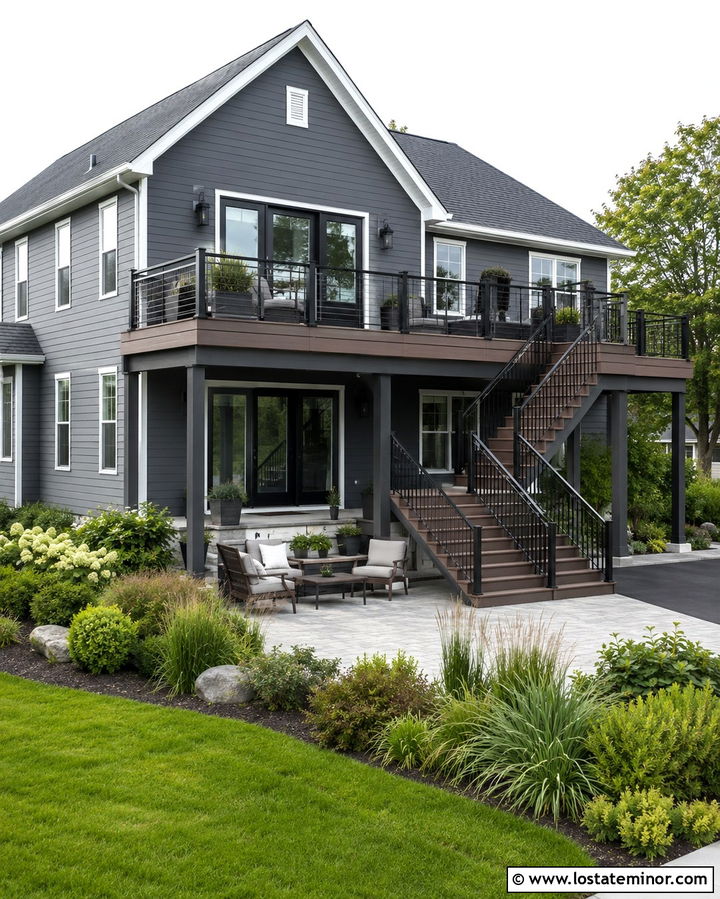 Slate Grey House With Second Story Deck - 30 Slate Grey House Design With Deck Ideas