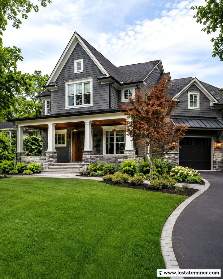 Slate Grey House With Side Entry Garage - 30 Slate Grey House Design With Garage Door Ideas