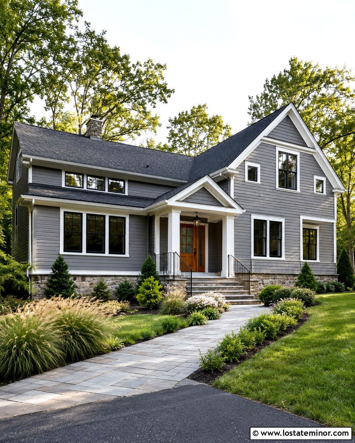 Slate Grey House With Side Entry Portico - 30 Slate Grey House Design With Portico Ideas
