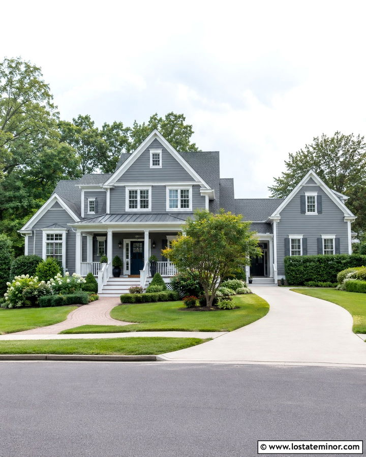 Slate Grey House With Side Garage Driveway - 30 Slate Grey House Design With Driveway Ideas