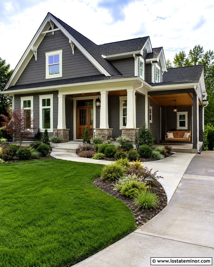 Slate Grey House With Side Porch Swing - 30 Slate Grey House Design With Swing Ideas