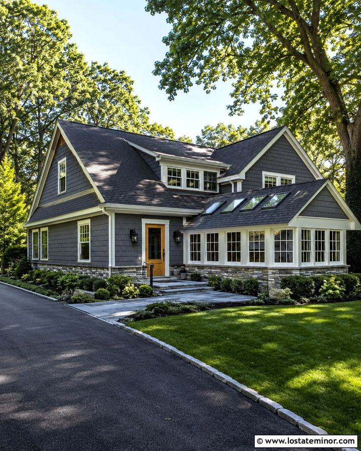Slate Grey House With Skylight Sunroom - 30 Slate Grey House Design With Sunroom Ideas