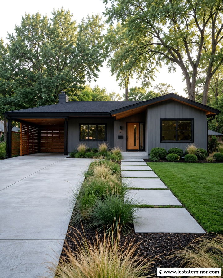 Slate Grey House With Slatted Carport Screen - 30 Slate Grey House Design With Carport Ideas