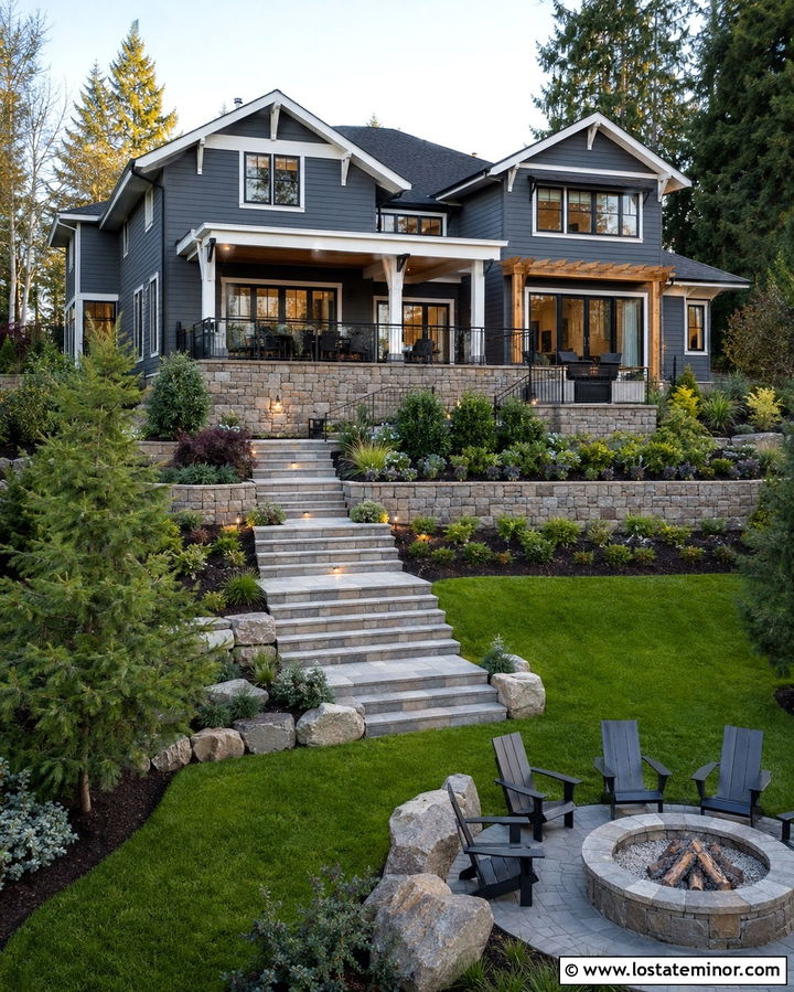 Slate Grey House With Sloped Backyard - 30 Slate Grey House Design With Backyard Ideas