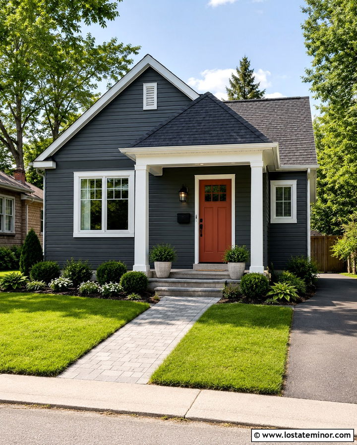 Slate Grey House With Small Entry Columns - 30 Slate Grey House Design With Porch Columns Ideas