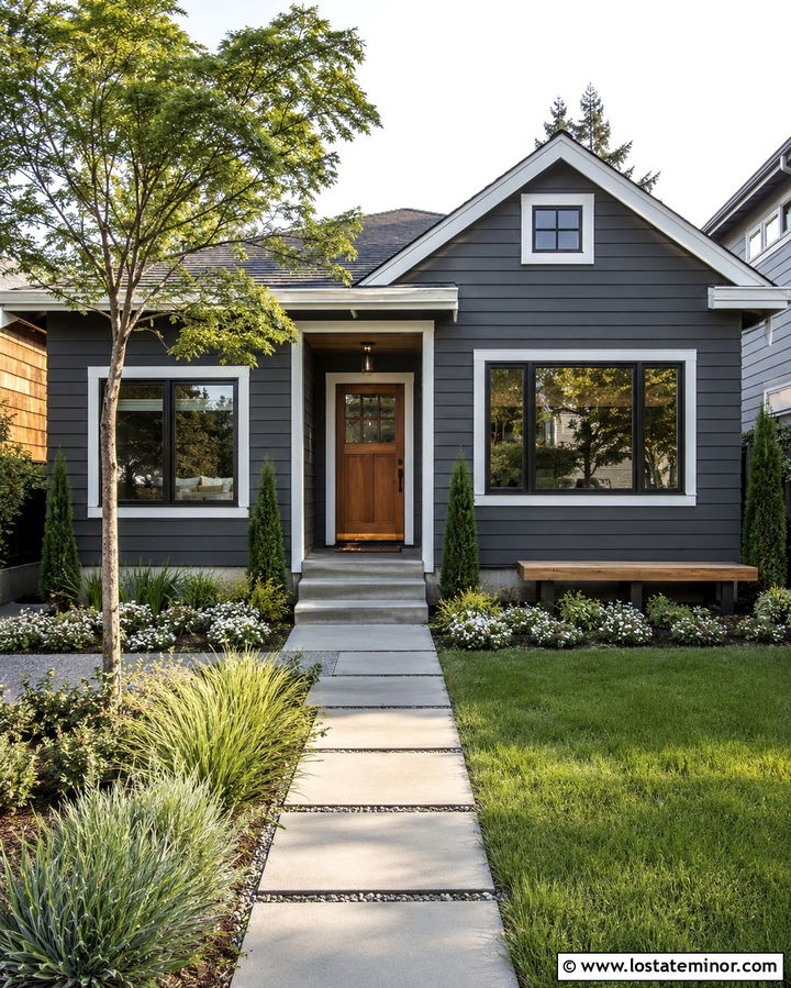 Slate Grey House With Small Front Yard Landscaping - 30 Slate Grey House Design With Landscaping Ideas